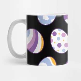 Egg Pattern | Purple Orange | Stripes Clouds Flowers Dots | Black Mug